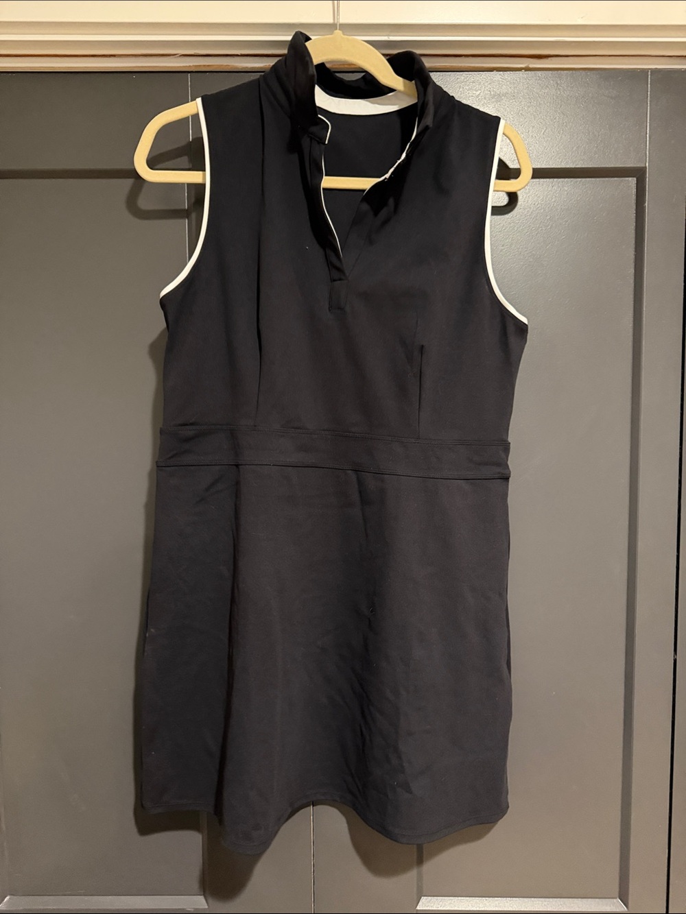 HALARA Black Sleeveless Golf or Tennis Dress with White Trim